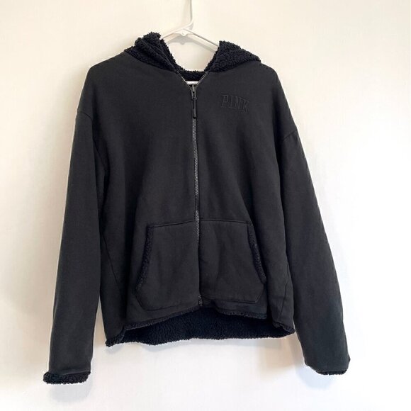 VS PINK VICTORIA'S SECRET Reversible Sherpa Lined Full Zip Hoodie Sweatshirt M - Picture 2 of 16